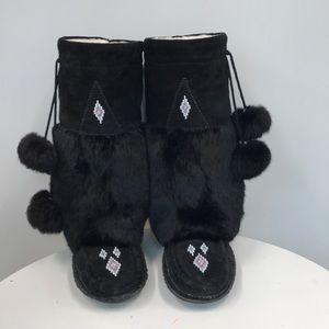 Boho Laurentian Chief moccasin beaded & fur boots